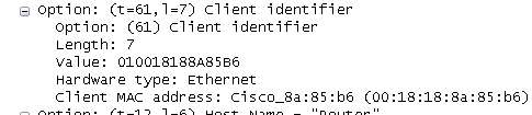 Cisco 1811 DHCPDISCOVER with client-id